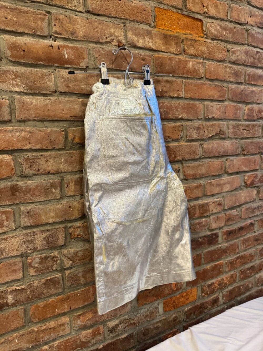 Comme Des Garçons Homme Plus Distressed Silver Foil Shorts M - Picture 14 of 14